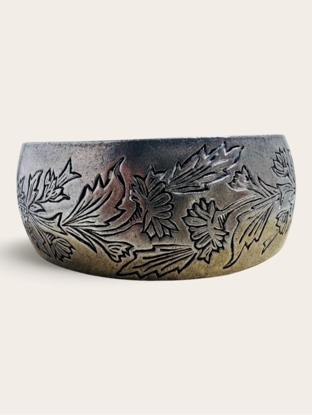Engraved Floral Wide Silver Cuff Bracelet